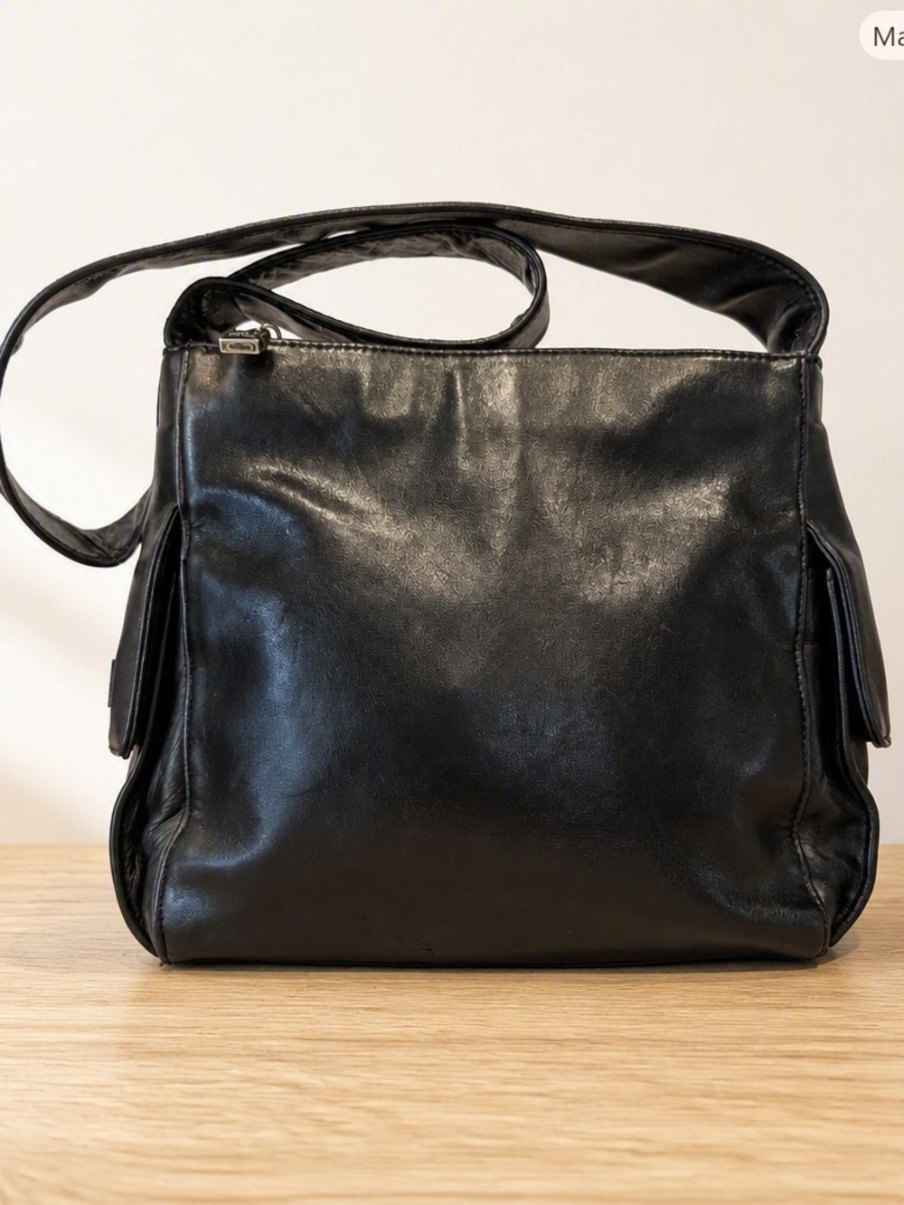 Vintage Perlina Black Leather Shoulder Bag – Rare Leather Lined Interior